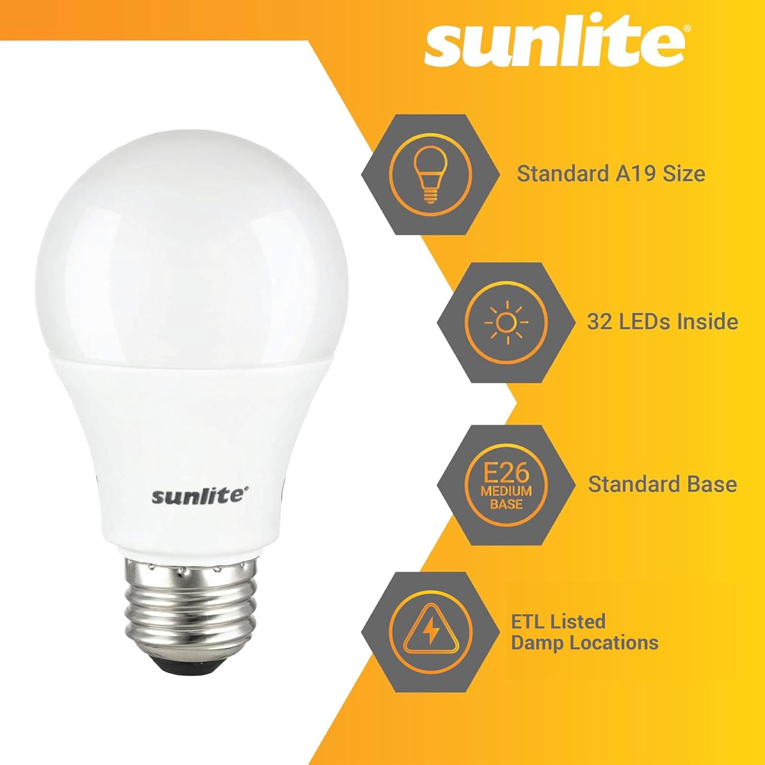 Sunlite LED A19 Light Bulbs, 15 Watts (100W Equivalent), 1500 Lumens, Medium Base (E26), Non-Dimmable, ETL Listed, 5000K Daylight, 12 Pack