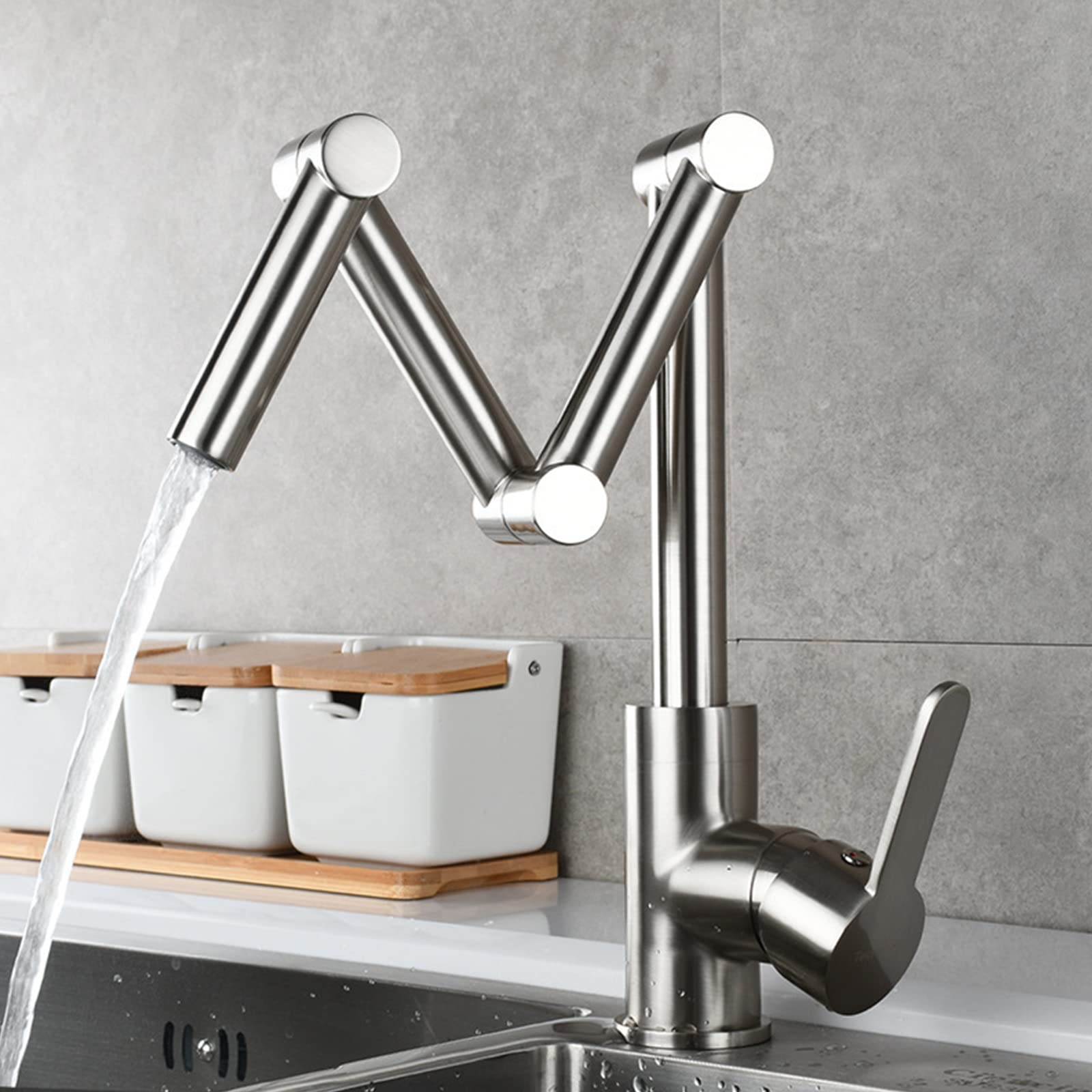 Mitigeur cuisine pliable en acier brossé monotrou pour évier