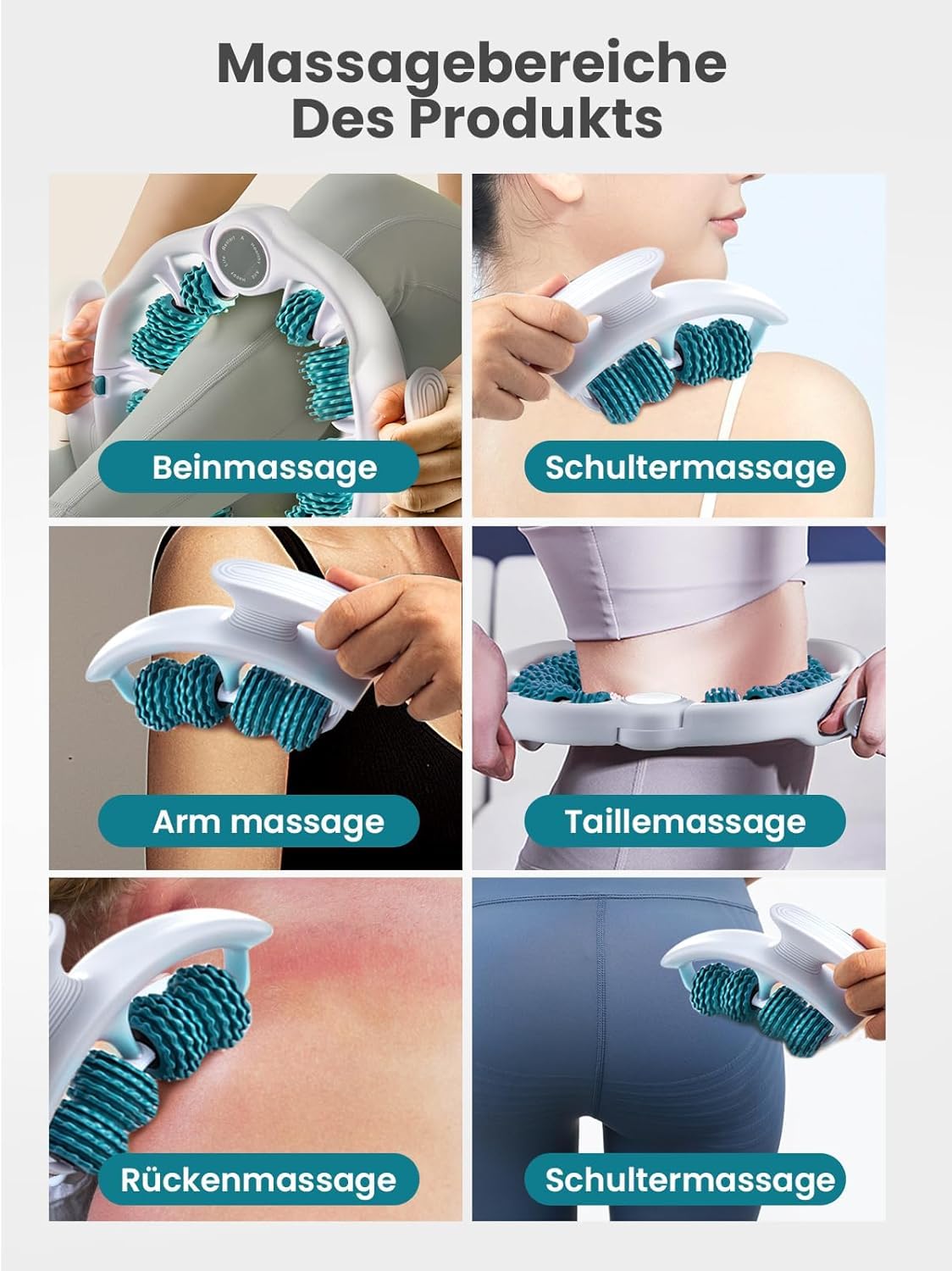 Manuelles Anti-Cellulite Massagegerät mit Abnehmbare Massageköpfe, Faszienrolle Bein Massageger für Oberschenkel Celulitis, Massage-Roller für Oberschenkel, Gesäß, Armen, Bauch Hautstraffung