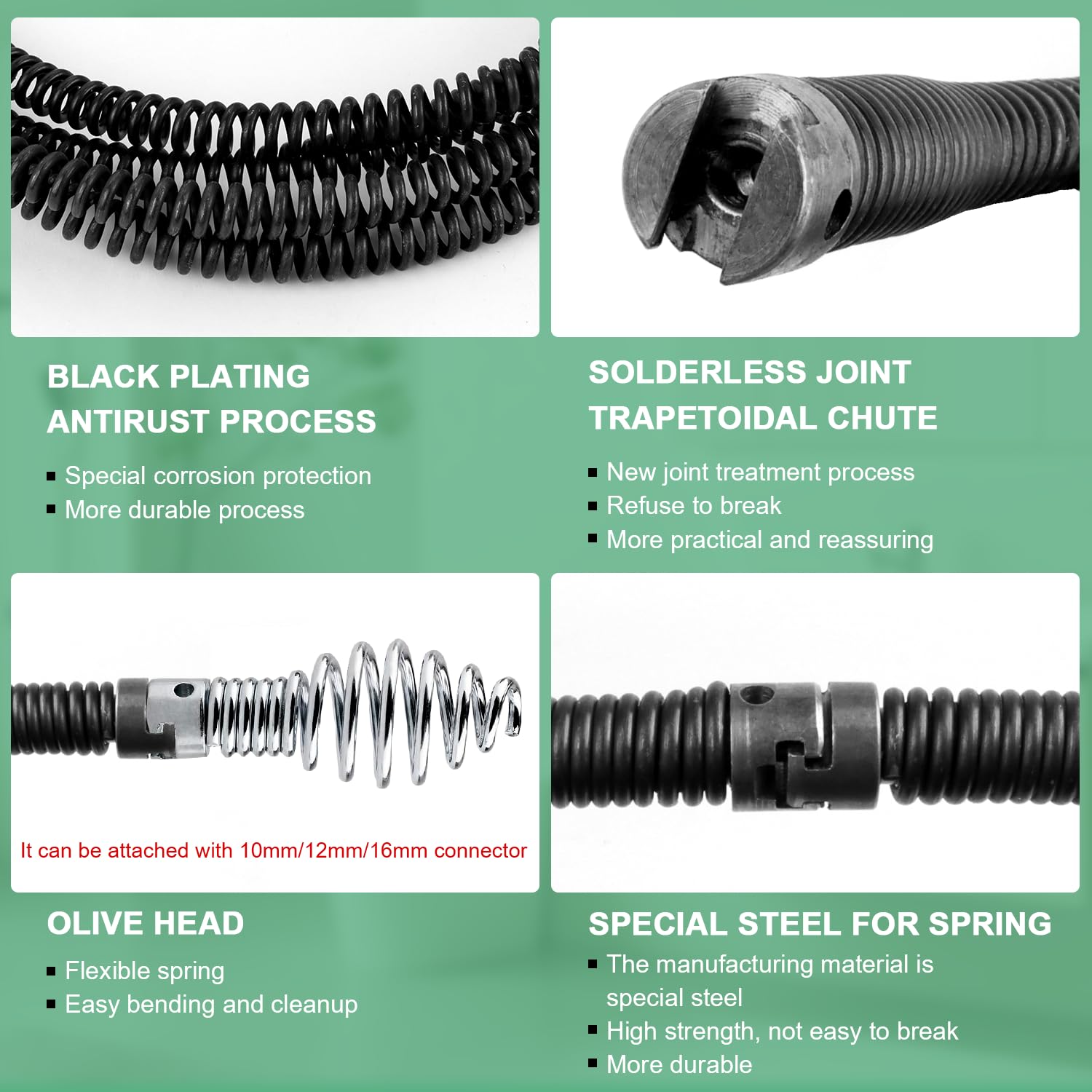 Rohrreinigungsspirale Abflussreiniger Spirale Abfluss Rohrreinigung 3+3m×12mm Rohrspirale Abflussspirale Rohrreinigungswelle Drain Snake mit 6Stk Abflussreiniger Schneidkopf