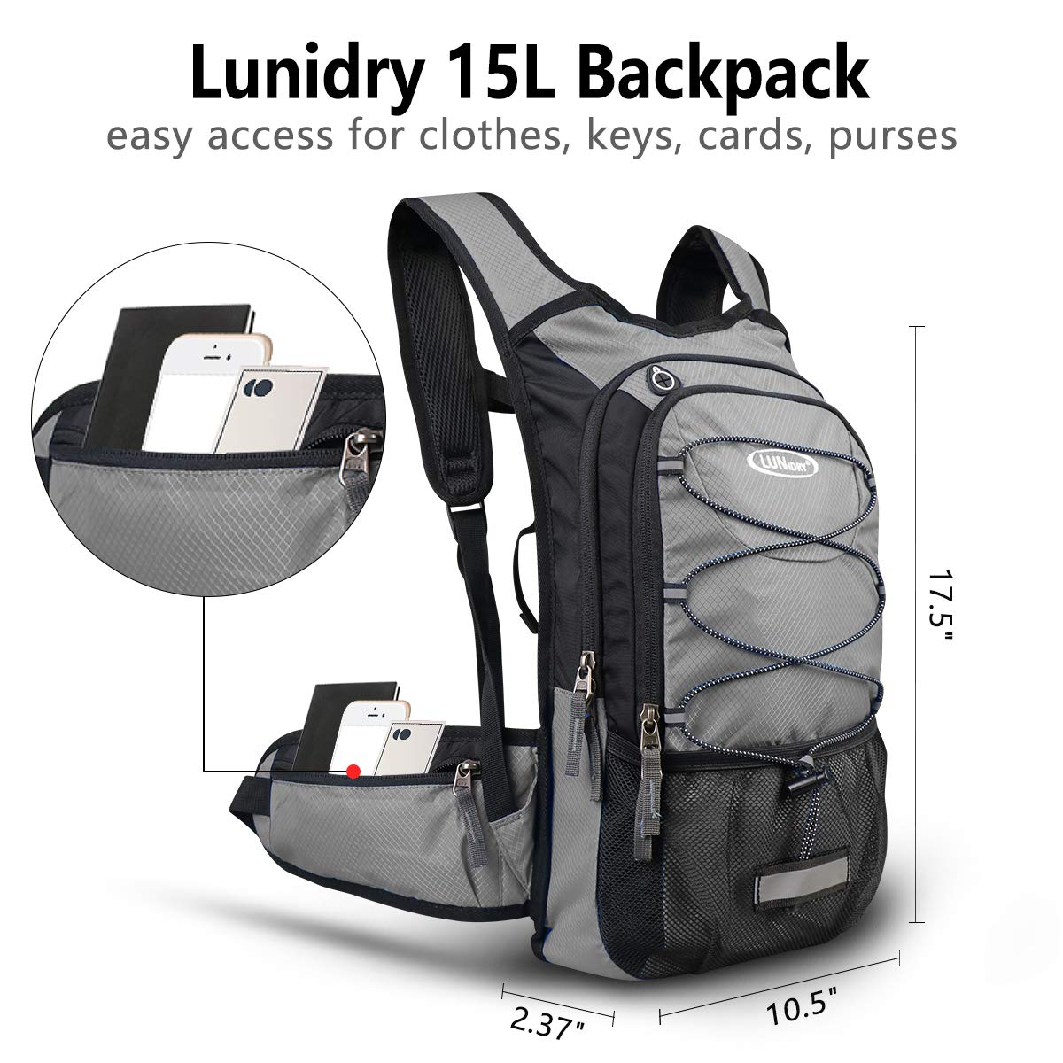 15L Mochila de Hidratación con 3L Bolsa, Mochila Almacenamiento Compartimiento para Running Trail Ciclismo Bicicleta Senderismo, Mochila Hidratación para hombresy Mujeres