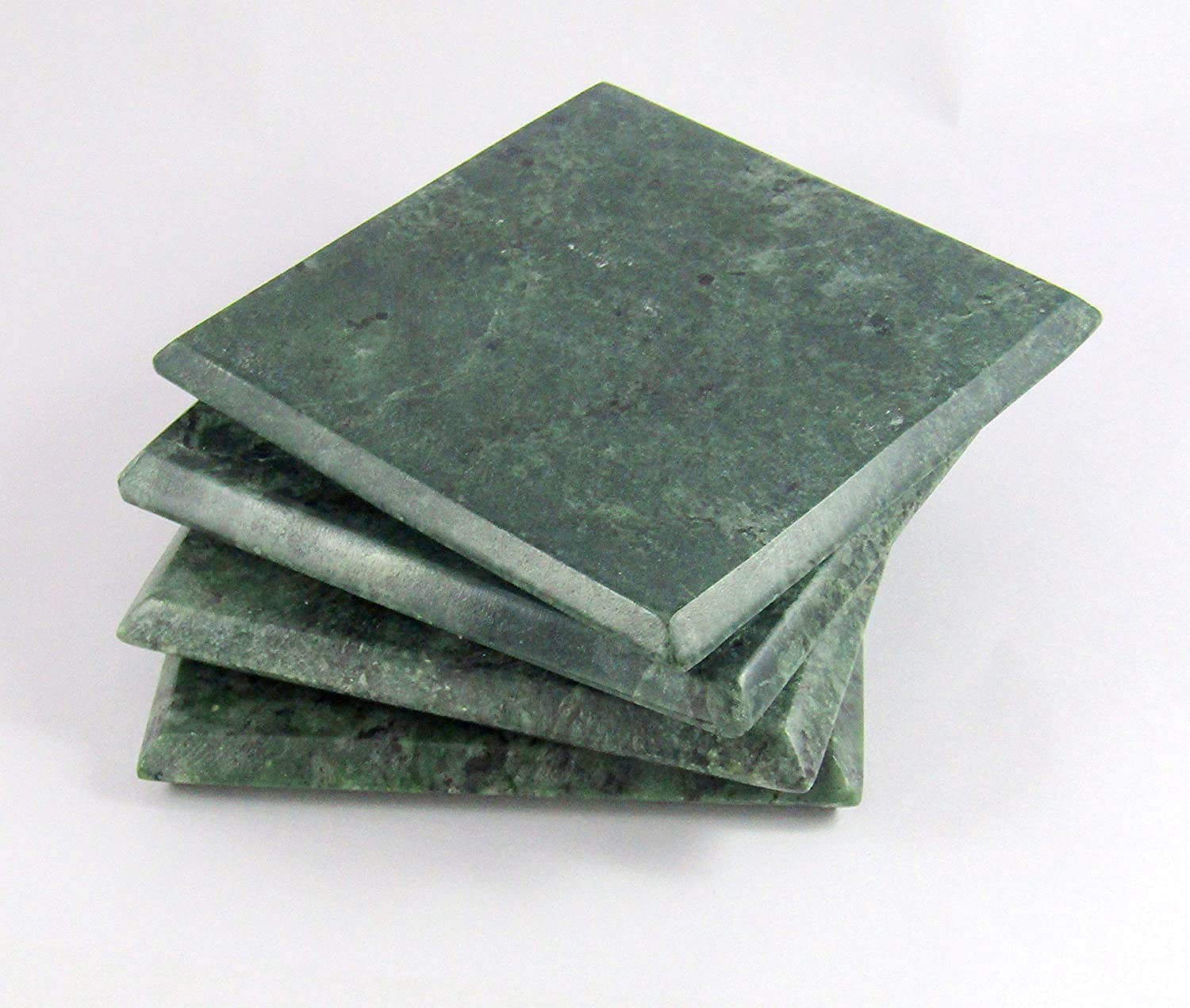 RM Green Marble Coasters for Dining Table – Heat-Resistant Drink Coasters for Tea Cups, Coffee Mugs, Hot Pots, Glasses – Square Pattern (Set of 4) – Housewarming Gift