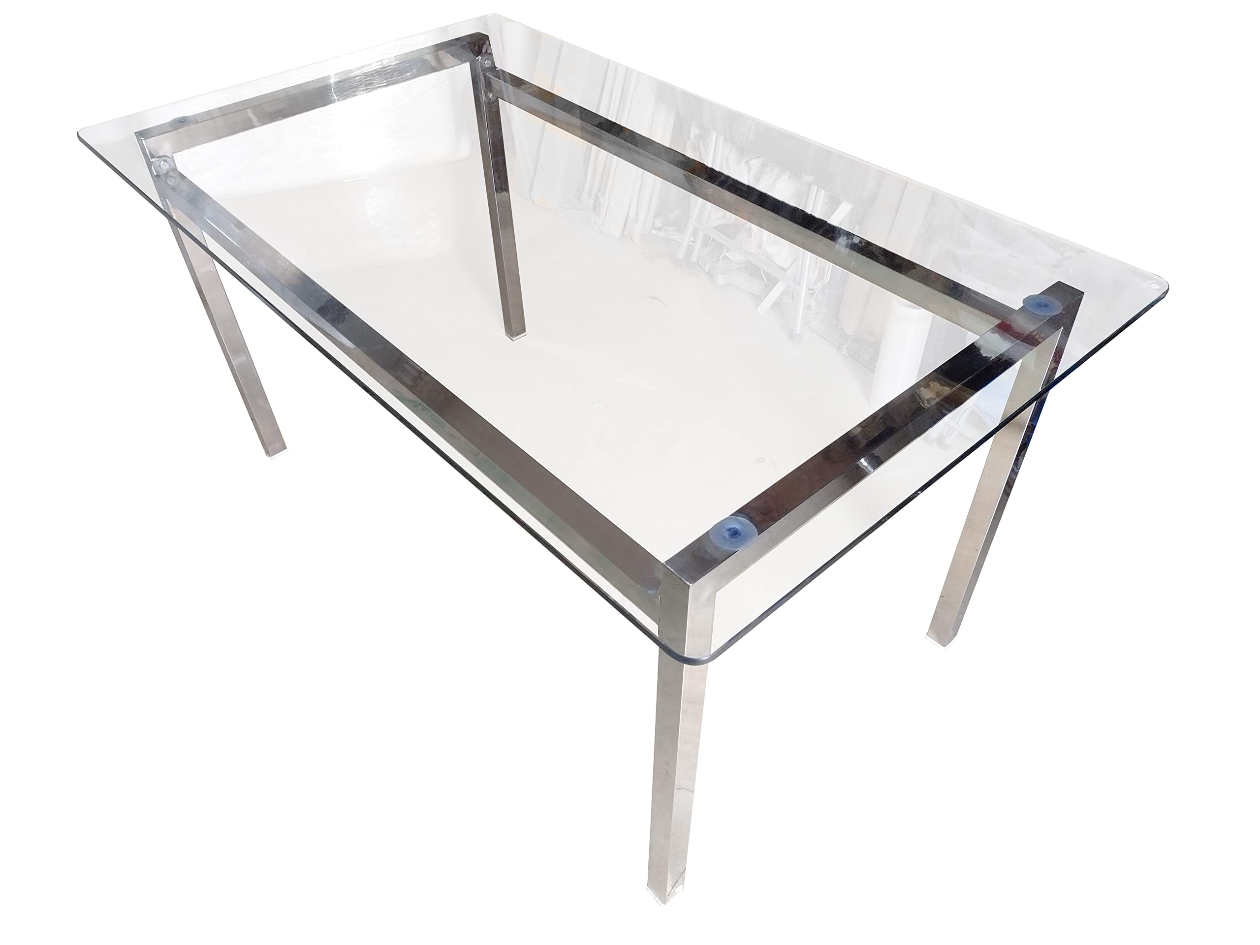 s k grill art® Dining Table Stainless Steel Frame with 12mm Toughened Glass (Clear Glass, 2.5 x 4 feet) 1