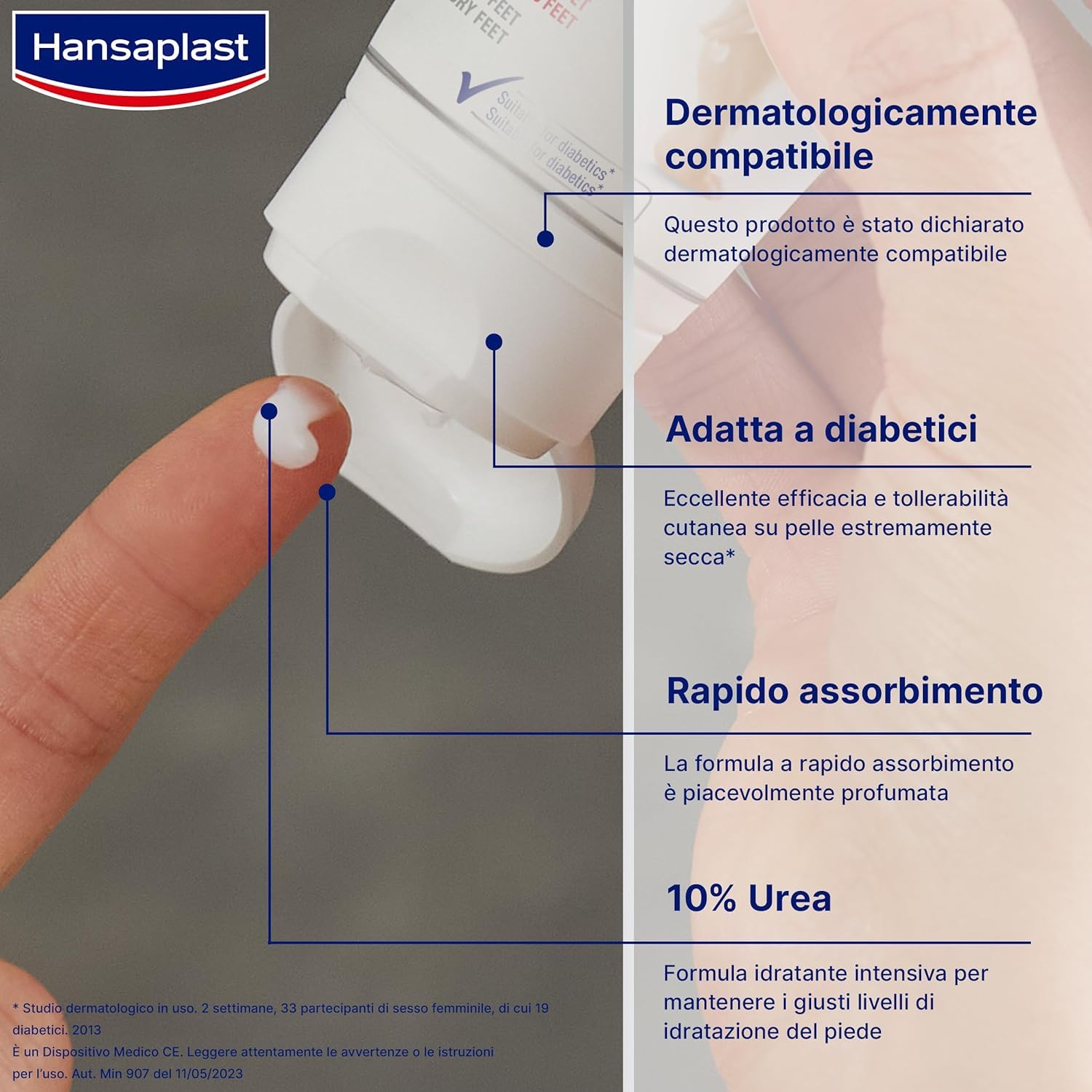 Hansaplast Crema Idratante per Piedi Secchi, Crema piedi secchi screpolati intensiva e nutriente, Formula per piedi ruvidi con 10% di urea, 1 confezione da 100 ml