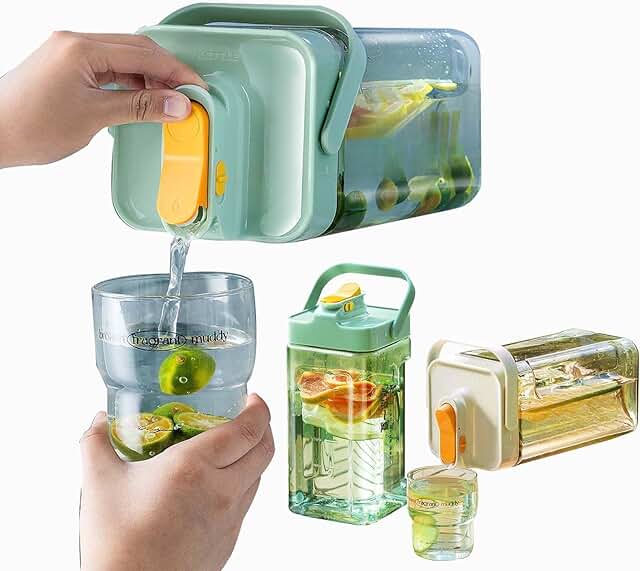 IKEA ピッチャー 耐熱:おすすめ&選び方ガイド 12 BDB 麦茶ポット ドリンクサーバー ピッチャー お茶ポット 横置き 3.5L 大容量 耐熱 漏れない 冷水筒 プラスチック 蓋付き 広口 洗いやすい 冷蔵庫対応 アウトドア 持ち運び便利オフホワイト, 3.5L