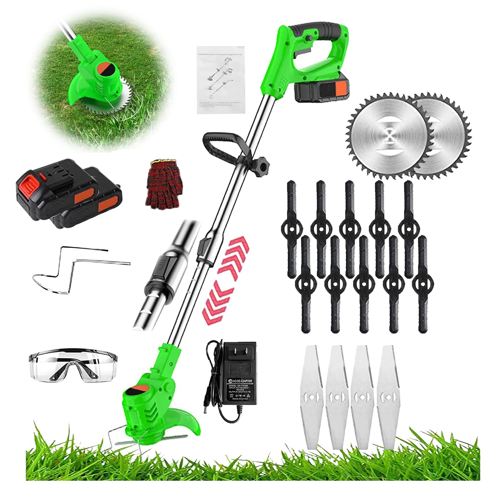 Electric Cordless Trimmer Lawn Mower Cordless Weed Wacker Electric Weed Eater Household Portable Garden Home Trimming Machine for Gardening Green with Grow Bag