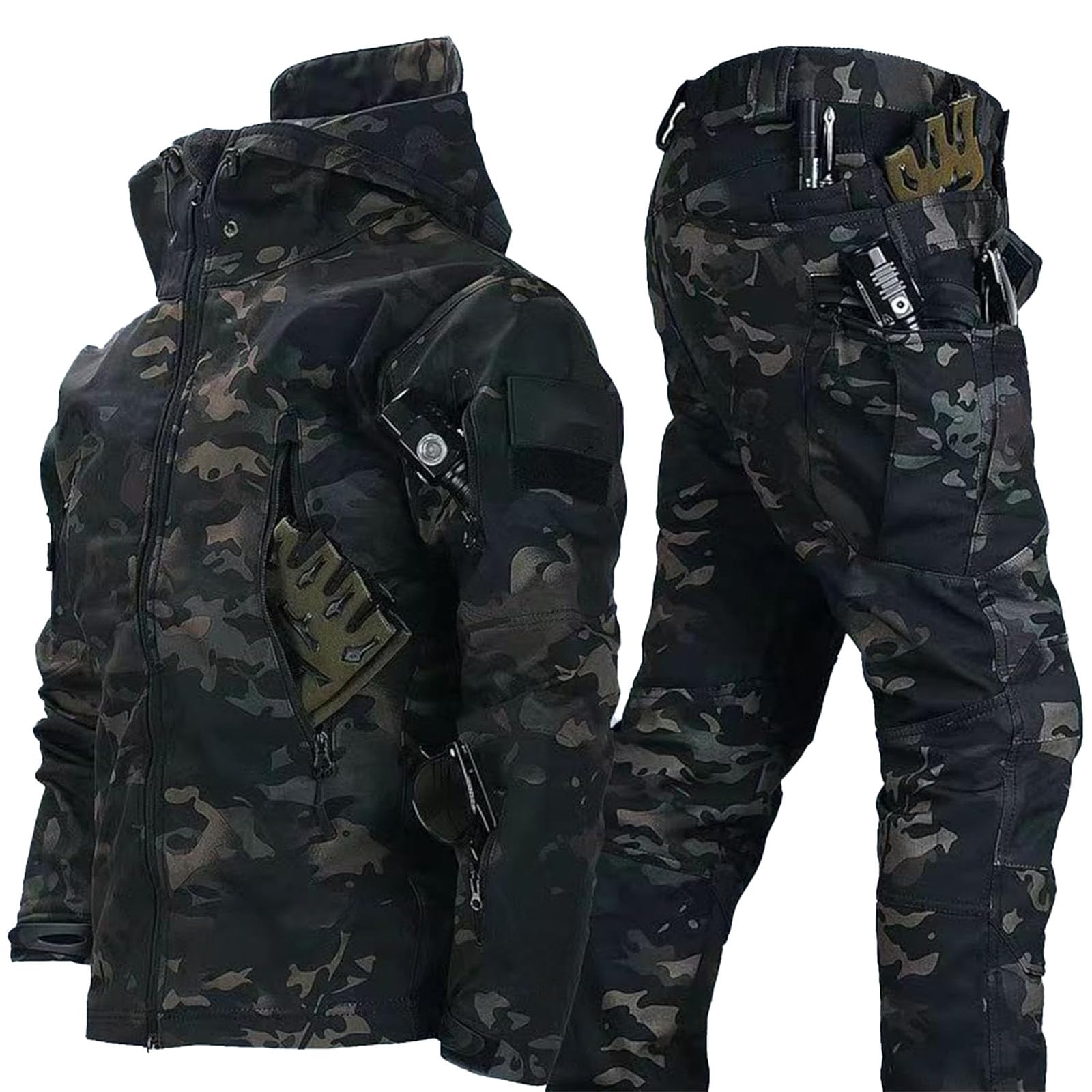 MilitäRische Softshell-AnzüGe, wasserdichte Tarnuniform, Taktische Jacke Und Hose FüR Herren, wasserdichte Armee-Kampfanzug-Sets, FüR Arbeit, Freizeit, Alltag, Jagd