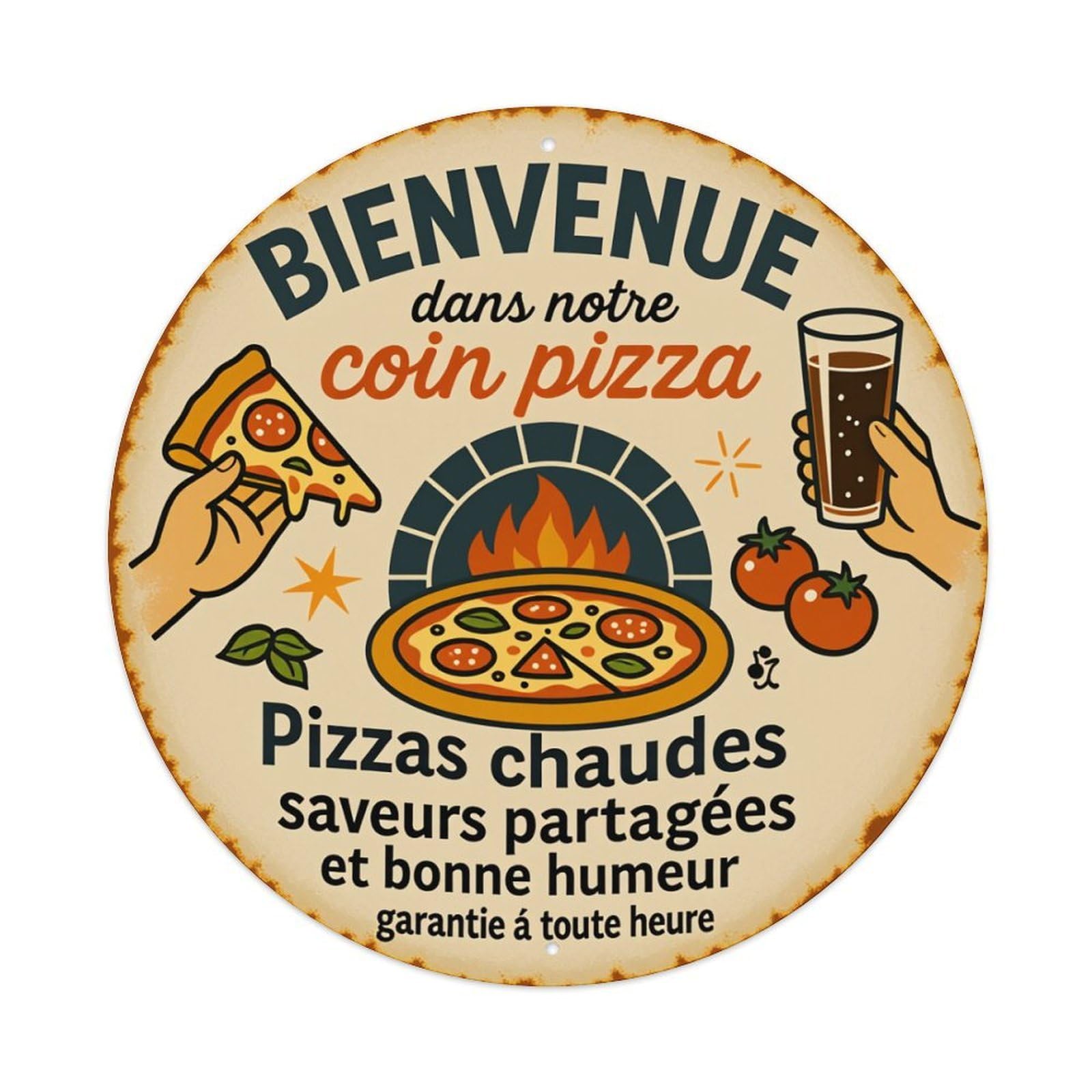 Welcome Coin Pizza Hot Pizzas Round Tin Sign Vintage Metal Poster Retro Bar, Home, Man Cave, Kitchen, Laundry Room Wall Art Decor Gift 8x8Inch