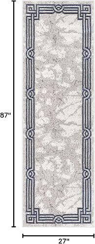 Miniatura 2 de Well Woven Lezlee - Alfombra abstracta moderna de 2 pies 3 pulgadas x 7 pies 3 pulgadas, borde de mármol azul, para pasillo, entrada, cocina