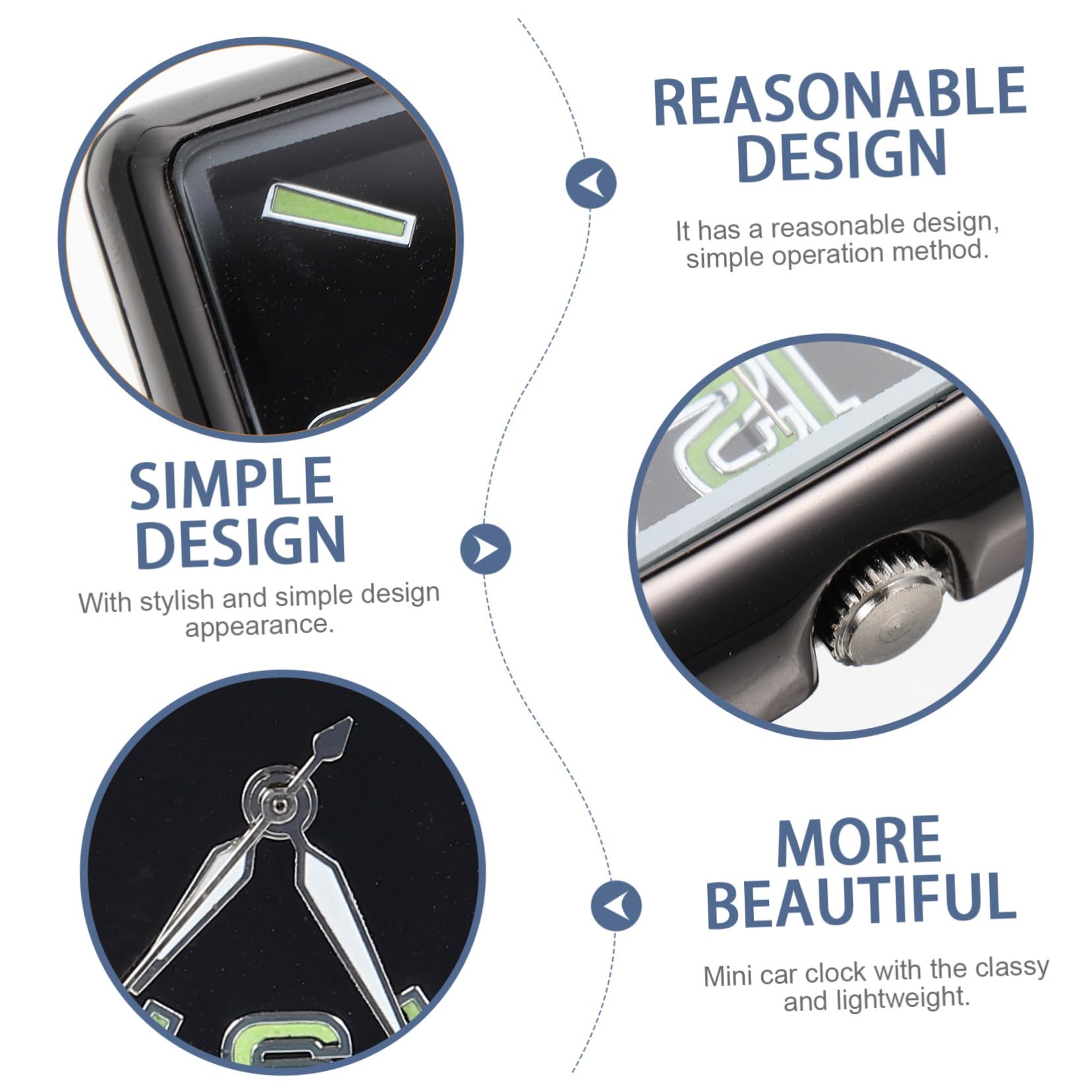 Ciieeo Reloj Aleación para Adhesivo Cuadrado para Individual Diseño Coche Decoración y Vidrio, Pequeño y Ligero del Salpicadero