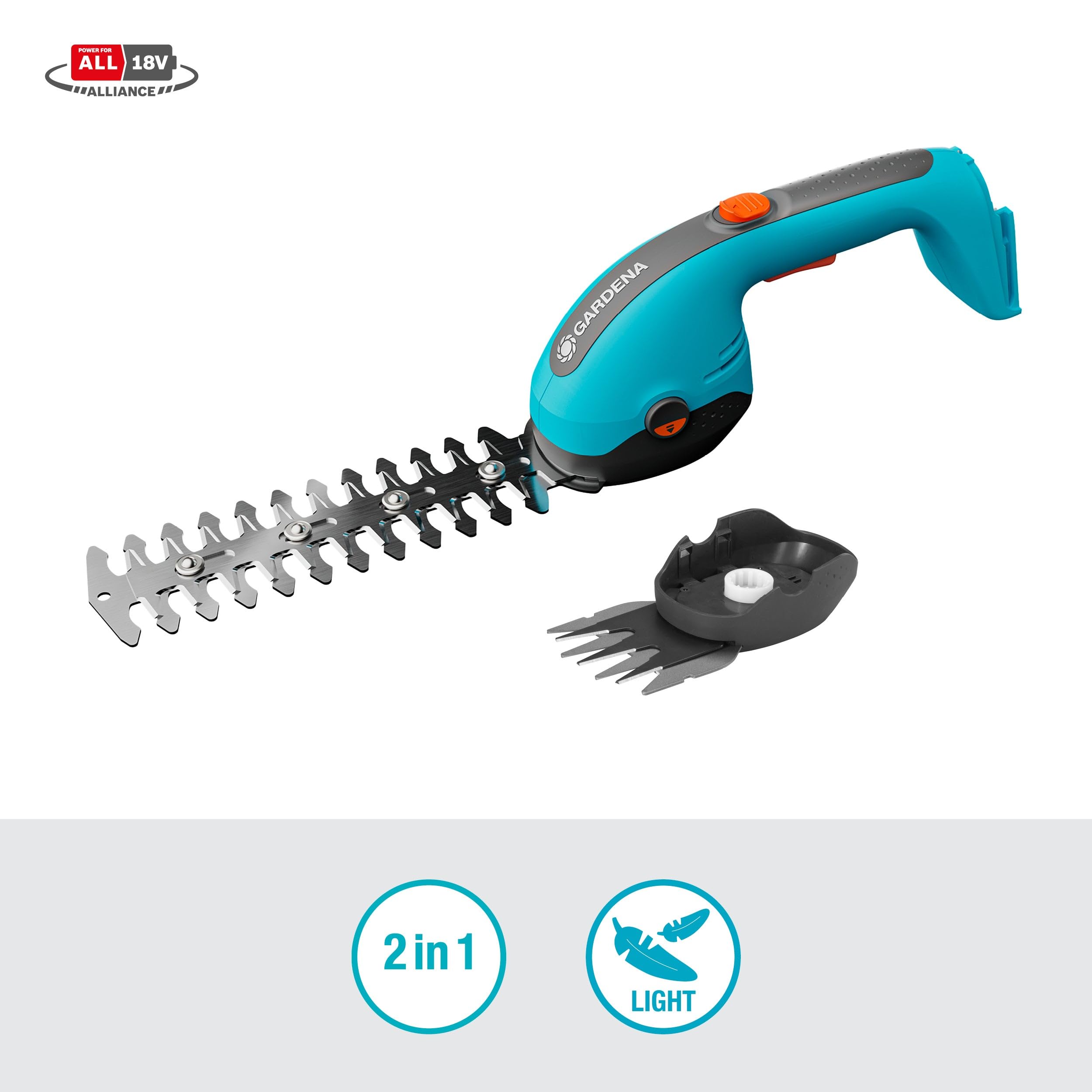 Gardena Forbici A batteria per Erba e Siepi PowerCut 20/18V P4A solo: Lame affilate, Lame intercambiabili, Leggero, Stoccaggio verticale, Senza fili (14750-55)