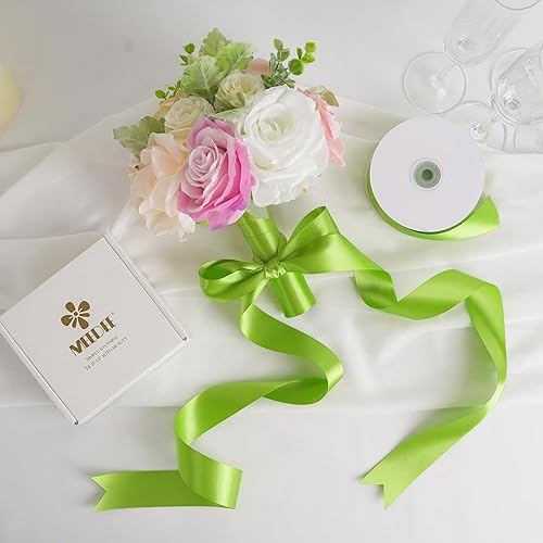 Miniatura 4 de MEEDEE Cinta de satén lima de 1-12 pulgadas, cinta de satén de doble cara por 50 yardas, cinta verde lima para árbol de Navidad, coronas,