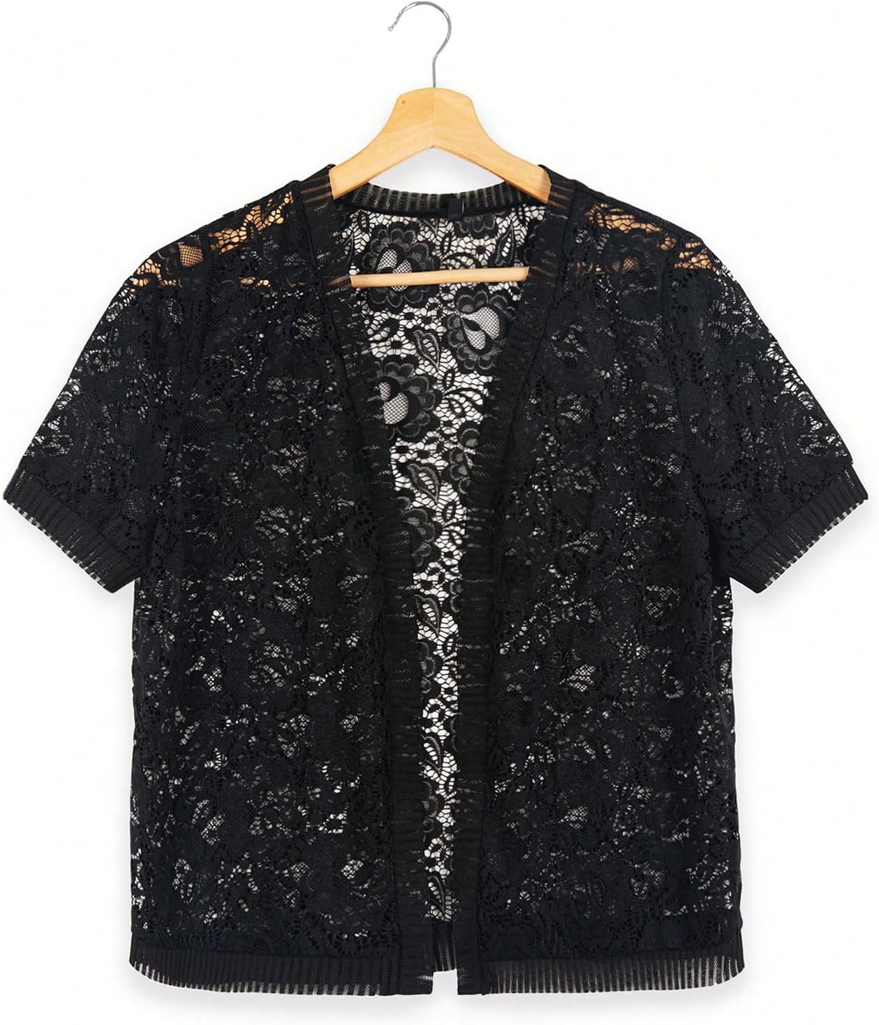 WDIRARA Women's Lace Open Front Cardigan Sheer Short Sleeve Bolero Shrug Lightweight Cardigans - Image 3