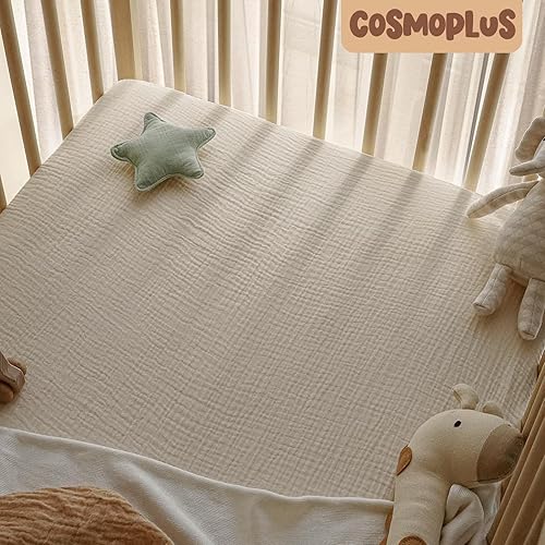 Miniatura 7 de COSMOPLUS -Sábanas de muselina para cuna para niñas, niños, neutros, paquete de 2 sábanas bohemias para cuna, sábana bajera ajustable para colchón