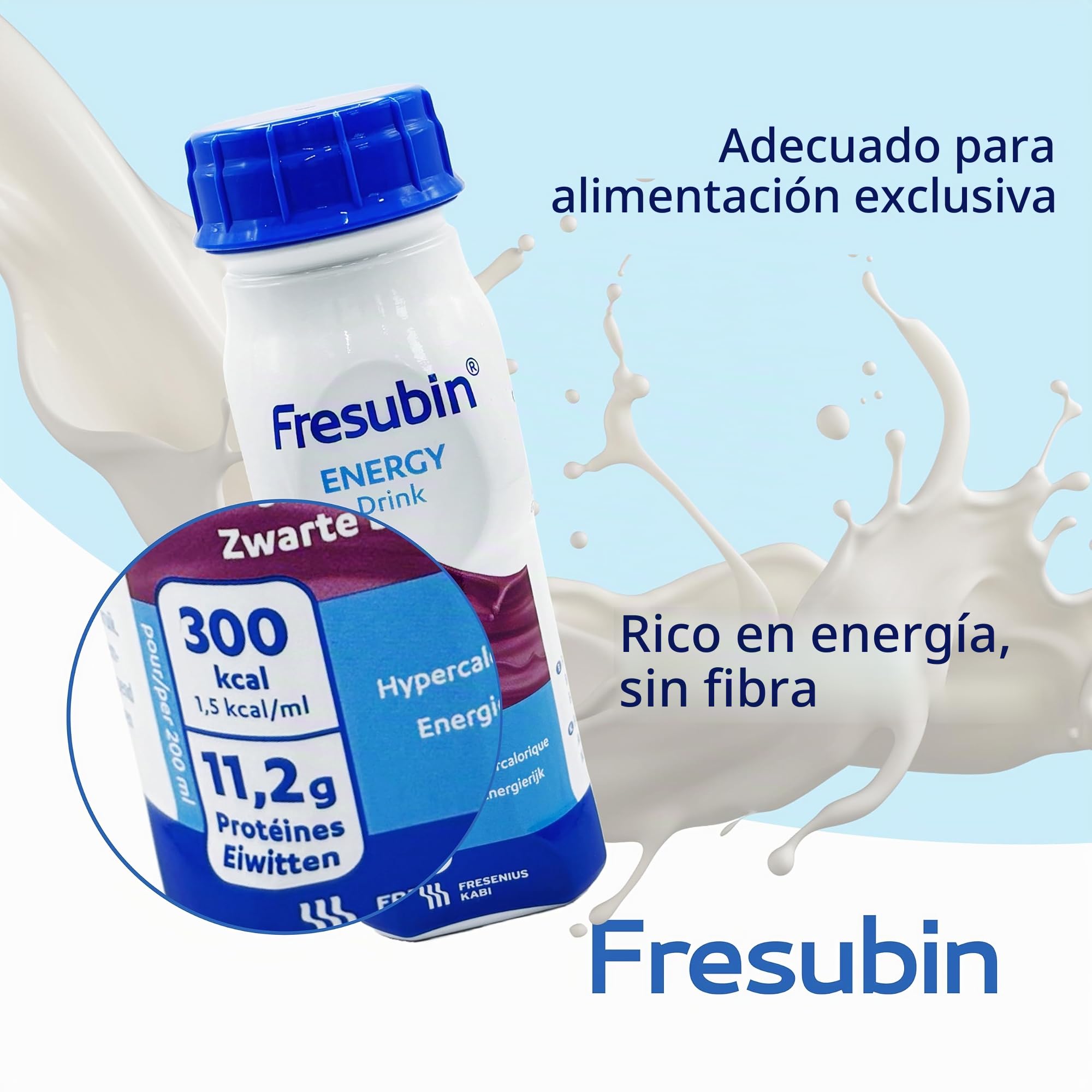 Fresubin Bebida energética – Frutas del bosque de alimentos altos en calorías de Fresenius Kabi, 300 kcal por botella, baja en lactosa, sin fibra, ideal para desnutrición (200 ml (24 unidades), fruta