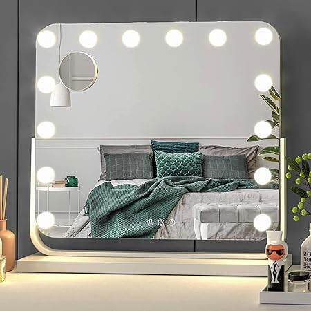 Miroir De Maquillage - HSTURYZ - Hollywood - 3 Couleurs Dimmables - 12 Ampoules LED - 40x30cm