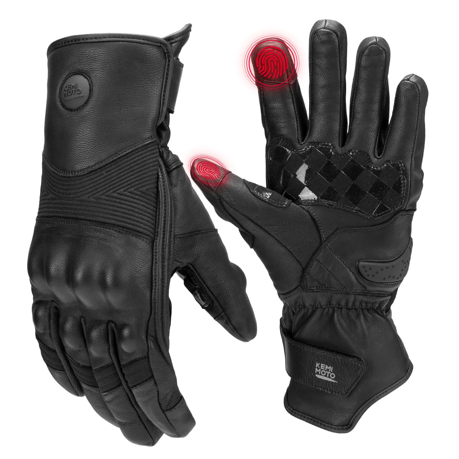 KEMIMOTO Guantes Moto Invierno Piel, Impermeables y Resistentes al Viento, con Pantalla Táctil, para Hombres y Mujeres, Exteriores Actividades de Invierno