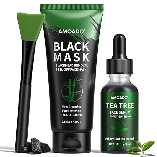 Máscara facial removedor de puntos negros, máscara negra y suero de aceite de árbol de té, limpieza profunda 2 en 1 y apriete de poros, máscara de