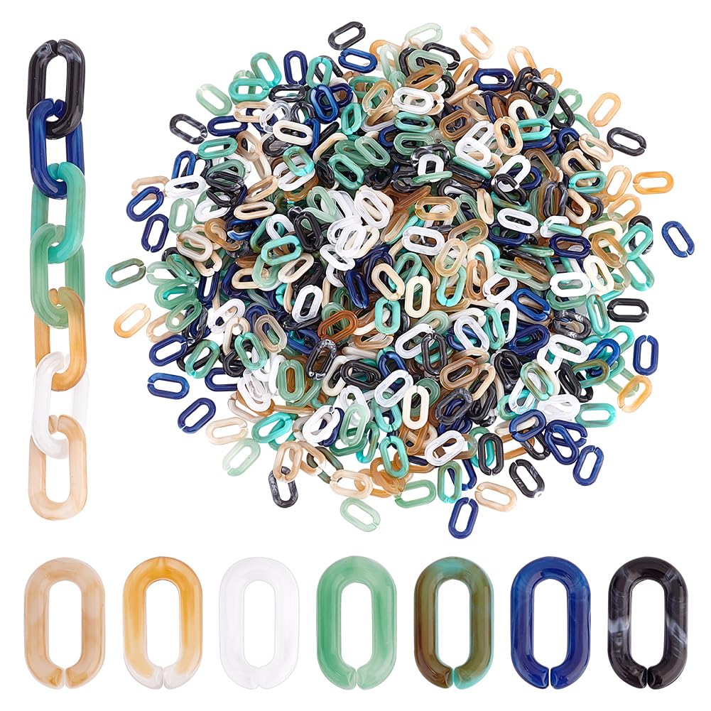 PH PandaHall 700pcs 7 Colors Acrylic Linking Rings, Rainbow Color Oval Open Linking Rings Quick Link Connectors C-Clip Hooks for Purse Eyeglass Chain DIY Craft Necklace Jewelry Making, 14x8.5mm