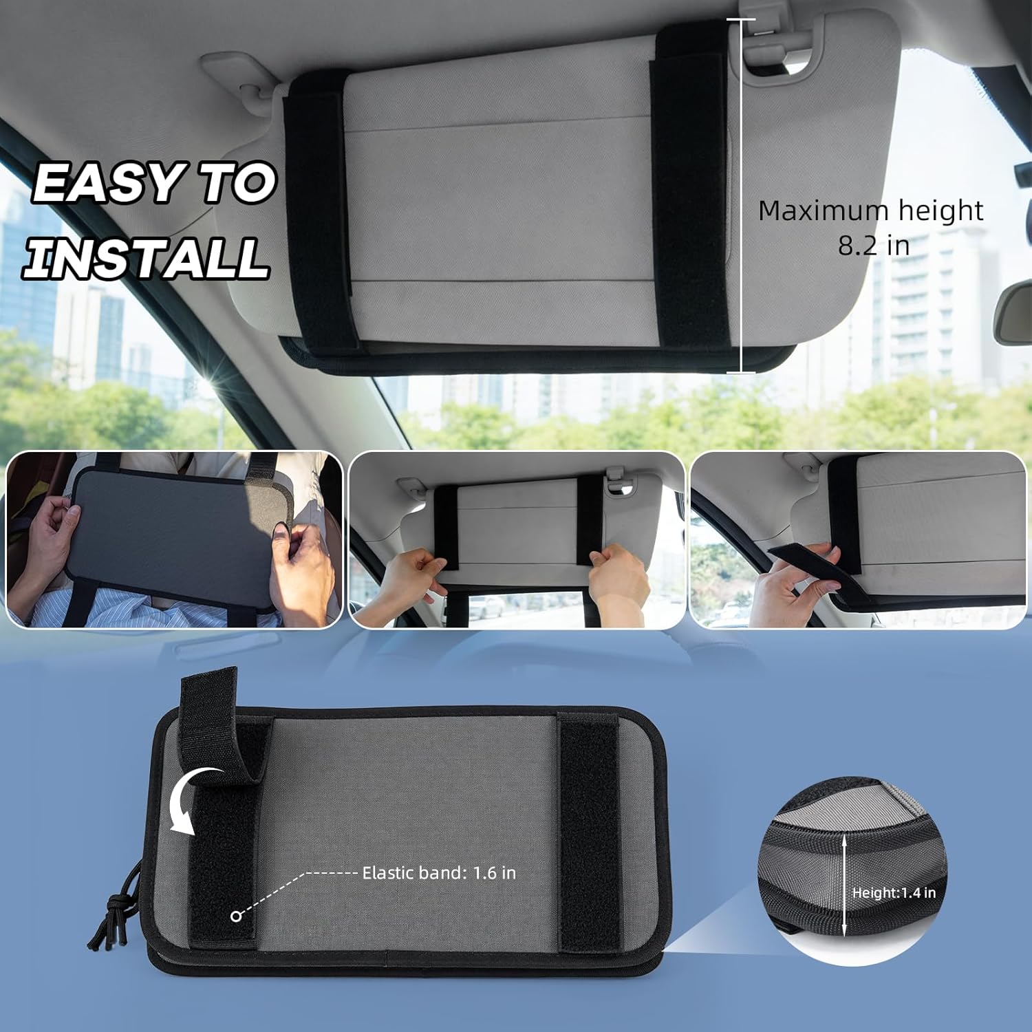 Car Sun Visor Organizer, Heavy Duty Molle Panel with Double Zipper Multi-Pockets & Glasses Clip, Tactical Storage Pouch for Cars, SUVs, Trucks (2 Pack)