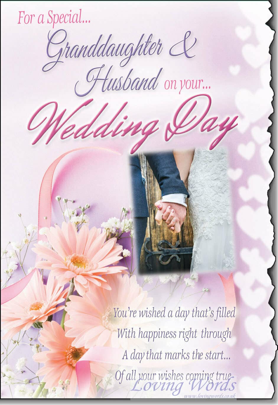 For A Special Granddaughter & Husband On Your Wedding day card Lovely Verse, white|brown|black|peach, 23cm x 16cm