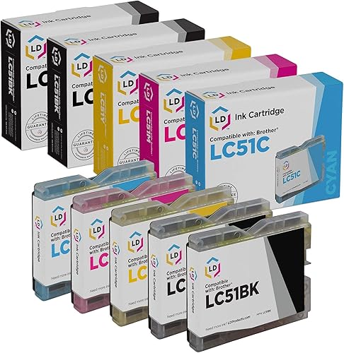 LD Cartucho de tinta de repuesto compatible para Brother LC51 (2 negros, 1 cian, 1 magenta, 1 amarillo, 5 unidades) compatible con CP-130c DCP-330c