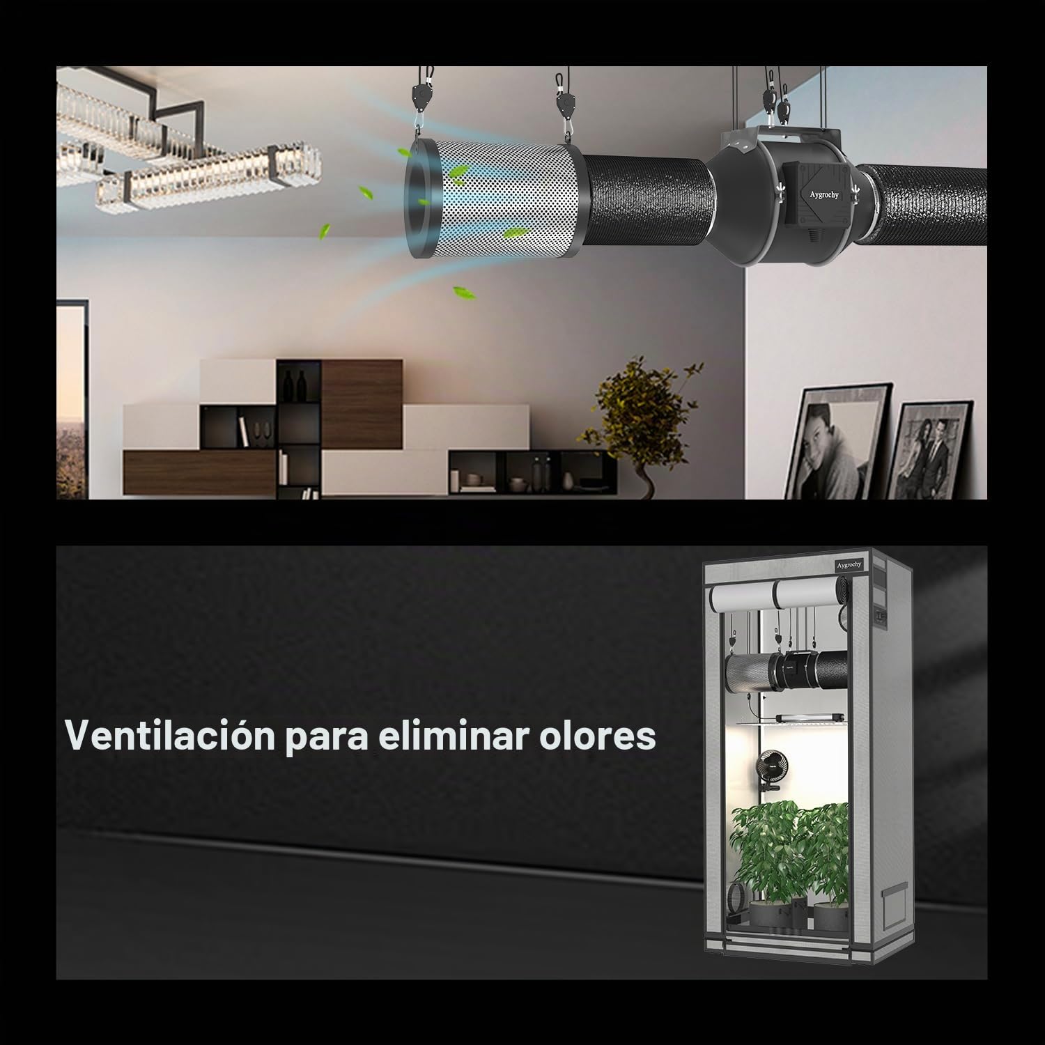 Aygrochy Filtro de carbón de aire de 100 mm, filtro de aire, filtro de carbono, filtro de aire de extracción, filtro de crecimiento para ventiladores de tuberías, filtro de olor, 350 m³/h