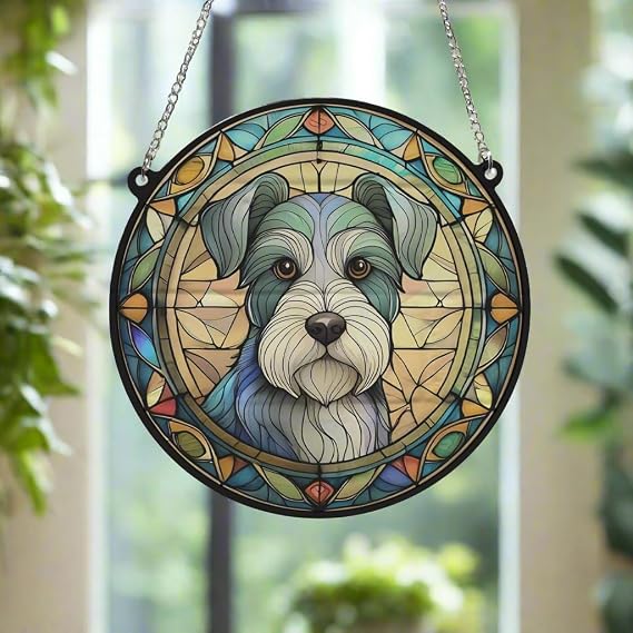Schnauzer Stained Glass Effect Suncatcher Gift for Dog Lovers - 13cm