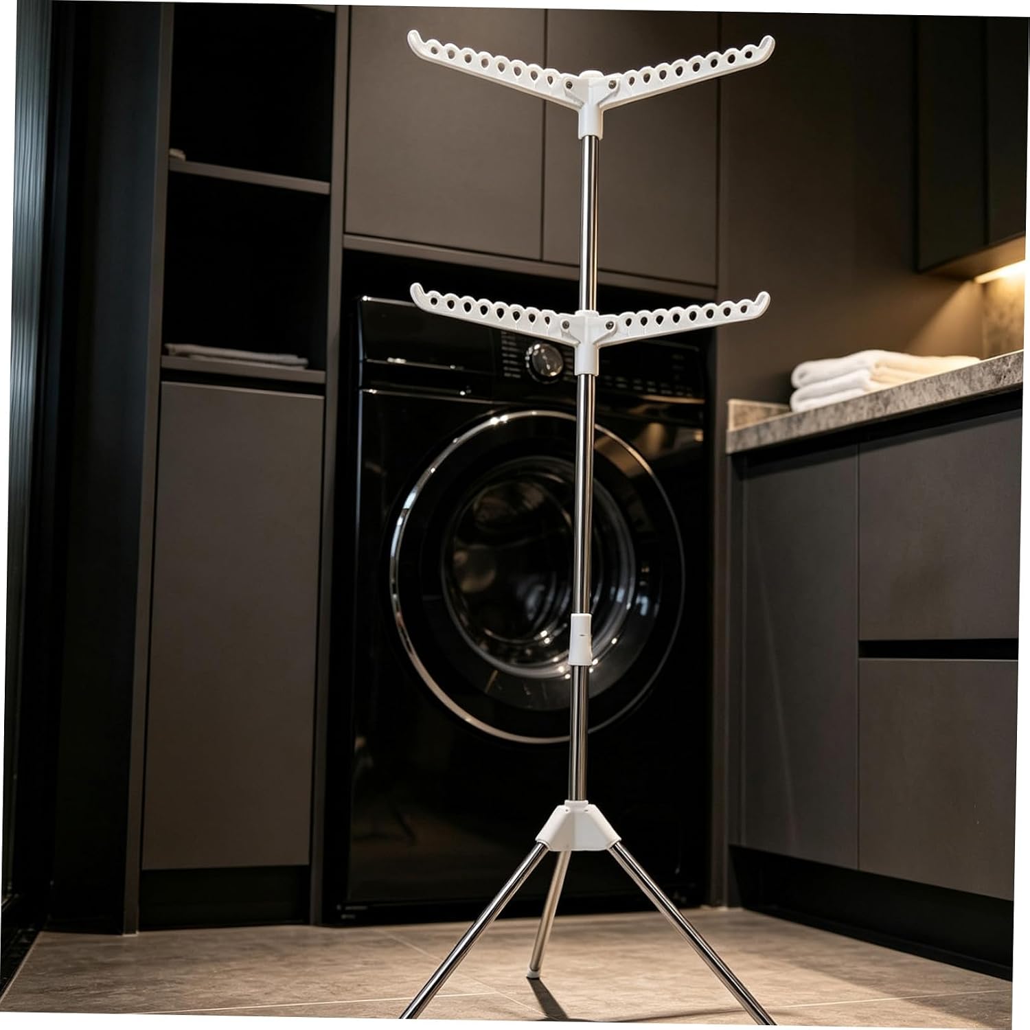 Hemoton Collapsible Tripod Laundry Drying Rack and Rotating Rails 27 Pieces with 2 Tiers Foldable Standing Clothes Drying Rack Made of Abs for Indoor Use in Small Apartments