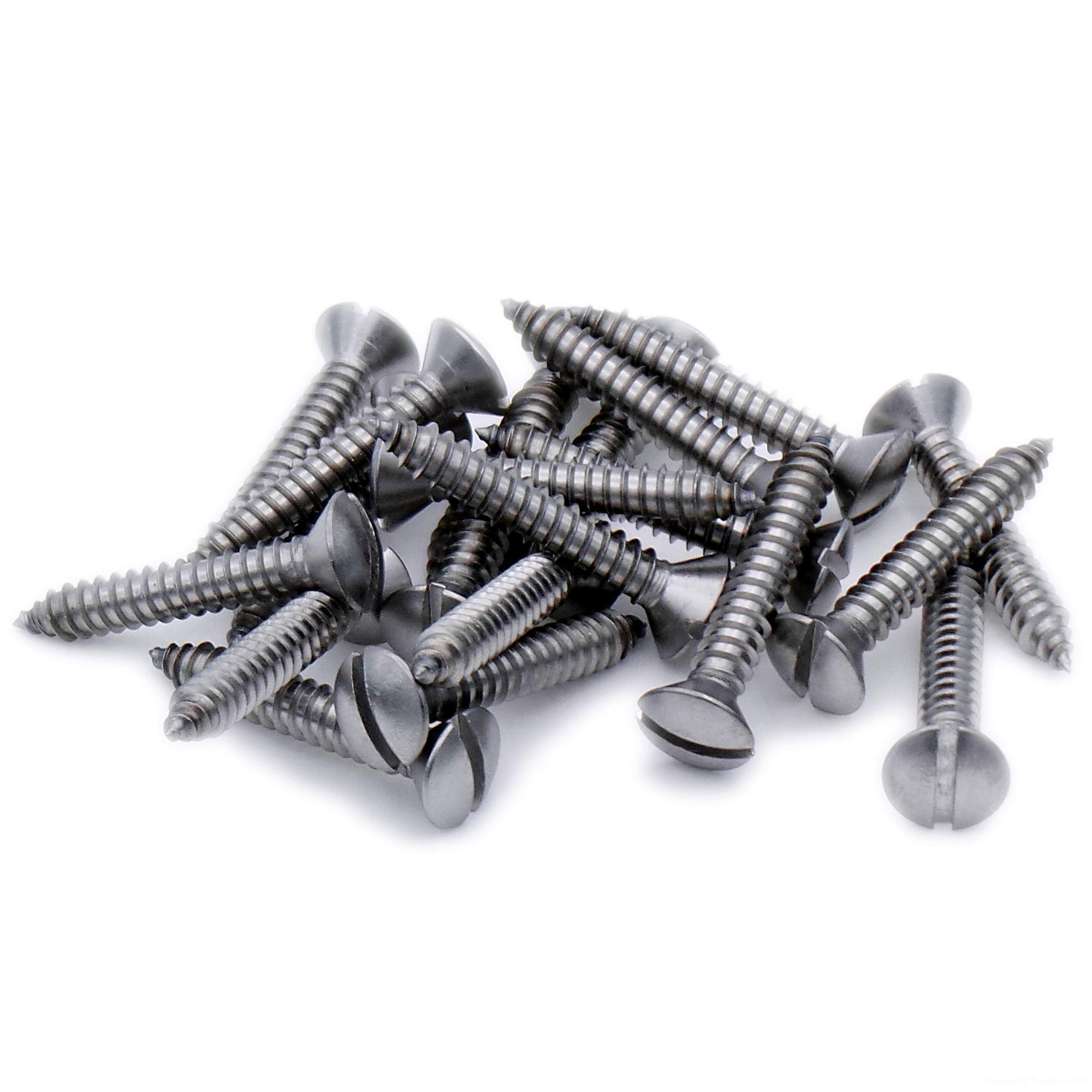 Singularity Supplies Silver No.7 X 0.875 (3.9Mm X 22Mm) Slot Raised Countersunk Self-Tapping Screw - Stainless Steel (A2) (Pack Of 20)