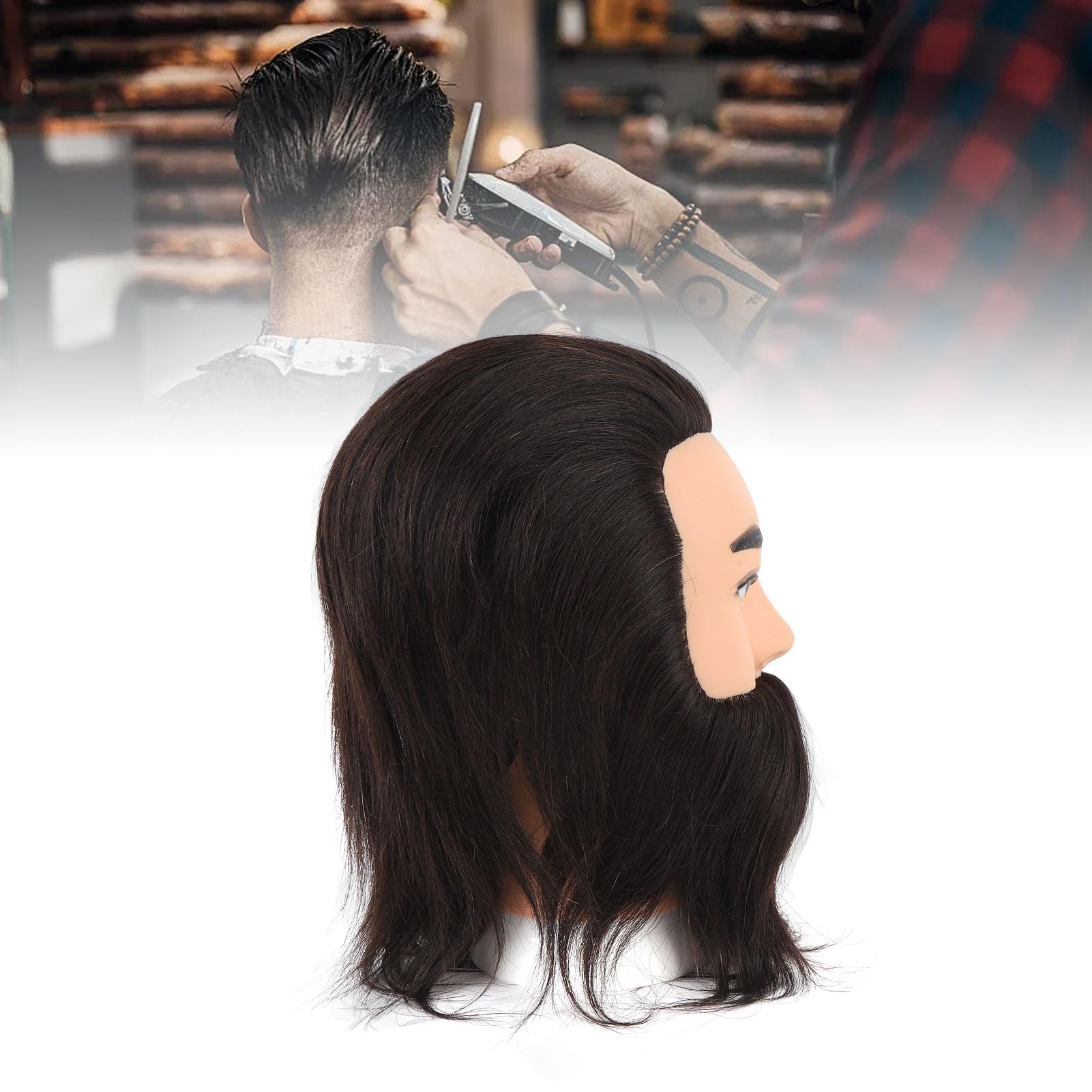 Männlicher Schaufensterkopf mit Bart, Friseur-Übungskopf für das Training im Haarstyling, realistischer Friseur‑Trainingskopf aus Harz/PVC mit natürlichen Gesichtsbehaarung für