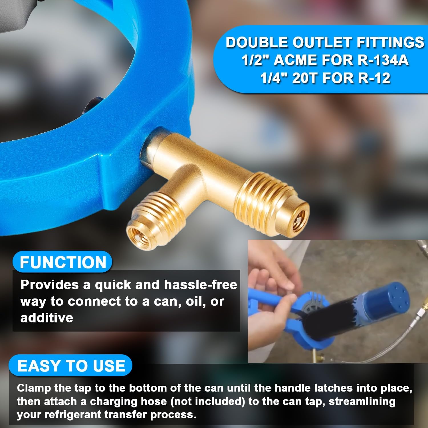 10102 Side Can Tap Work for R12 and R134A cans,1/4'' SAE 1/2'' Thread with Valve, 3-in-1 Mount for Automotive Truck SUV and Other AC Manifold Systems