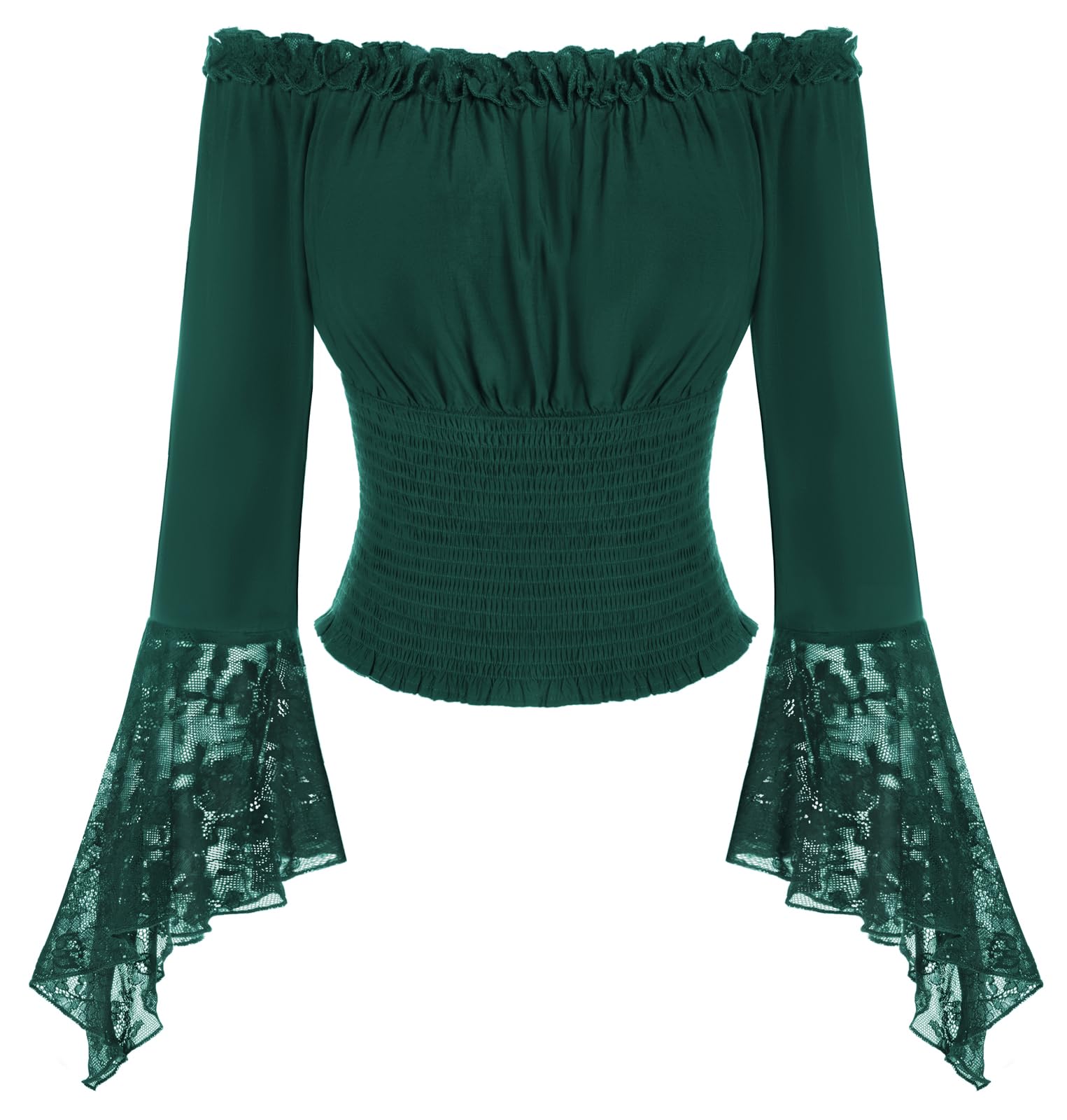 SCARLET DARKNESS Damen Renaissance Bluse Langarm mit Spitze Schulterfrei Tops Gesmokte Taille Oberteil