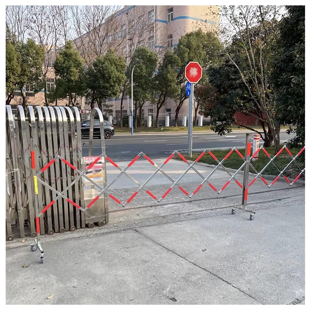 Genérico Barrera metálica portátil Extensible con Ruedas universales: Barrera de Seguridad versátil para Granjas, garajes, escuelas, centros comerciales y Seguridad de Eventos.