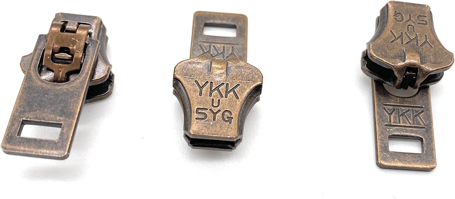 Zipper Repair Kit - #5 YKK Antique Brass Jeans/Pants Sliders - Choose Your Quantity - Made in The United States (12)