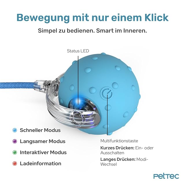 Foto 3 de 7 de PetTec Pelota eléctrica para gatos con cuerda 2 x [juguete interactivo para gatos]