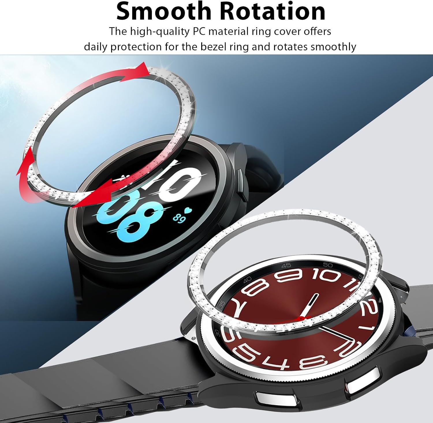 3 Packs for Galaxy Watch 6 Classic 47mm Case, Bling Frame Protective Case Compatible for Samsung Galaxy Watch 6 (3 Packs, Black/Silver/Clear)-47mm