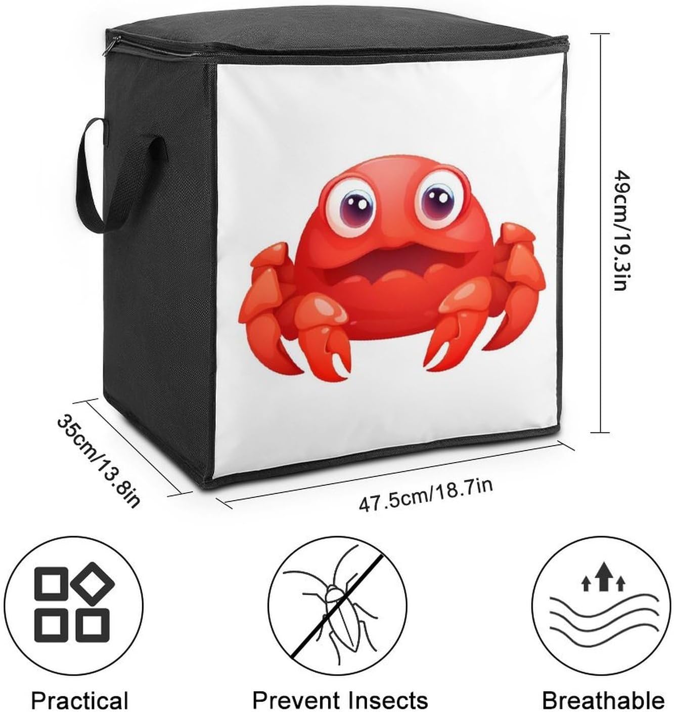 Clothes Storage Bag Personalized Durable Foldable Large Toy Storage Bags with Zipper Moving Bags Luggage Organizer Cute Red Crab Printed Bags image 2