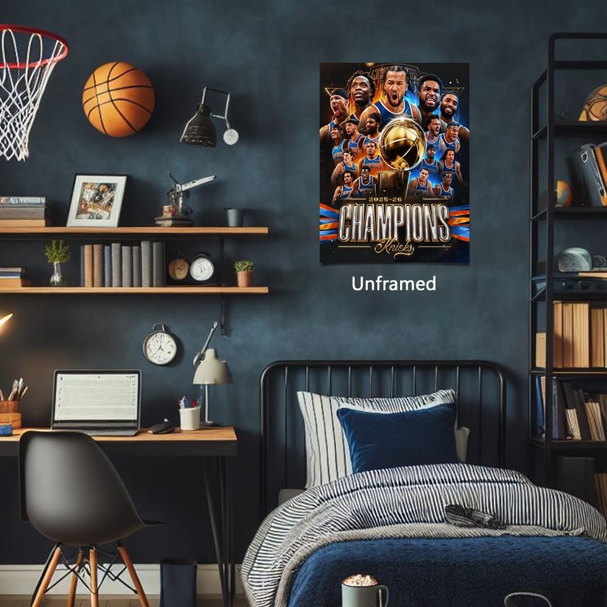 BILVAZOG New York Basketball Team Jalen Brunson Poster For Fans Kids Room Bedroom Wall Decor-New York Basketball Team Posters Canvas Prints Picture For Teen Boy Girls Gifts