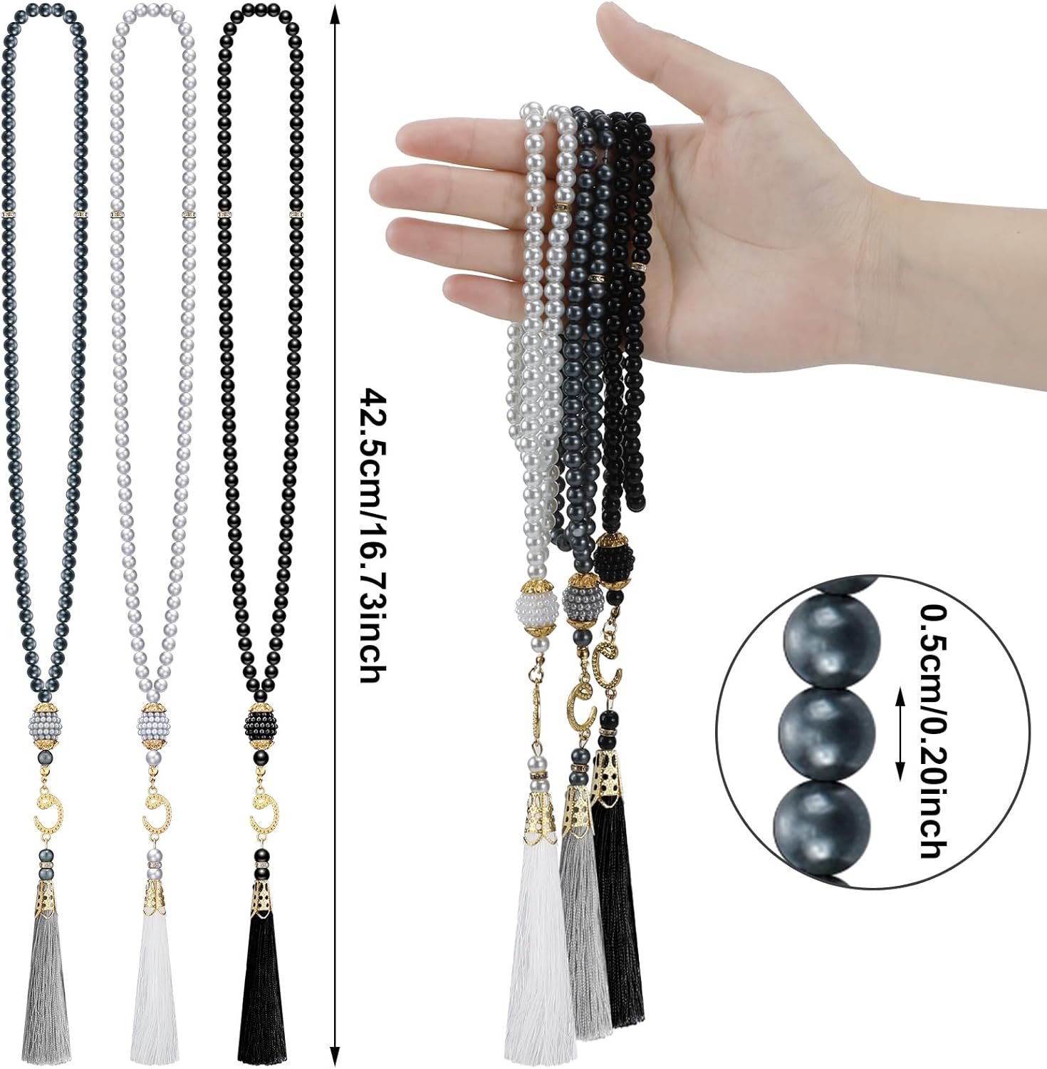 Jiuguva Kufi Hats for Men and Muslim Prayer Beads Set Handicraft Knitted Hat Stretchy Taqiyah Cap and Tasbih Beads - Image 6