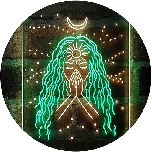 Psychic Girl Luna Estrella Decoración de Dormitorio Doble Color LED Neon Sign Verde y Amarillo 12 x 16 Pulgadas st6s34-i4144-gy