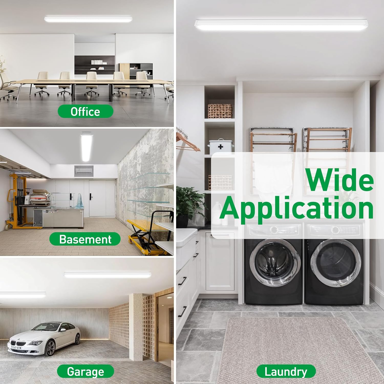 ALUSSO® 3CCT 3000K/4000K/5000K Adjustable LED Wraparound Light, 4FT 40W LED Shop Lights, Low-Profile Flush Mount Ceiling Light Fixture for Kitchen, Closet, Garage, Office, Hallway, 2Pack