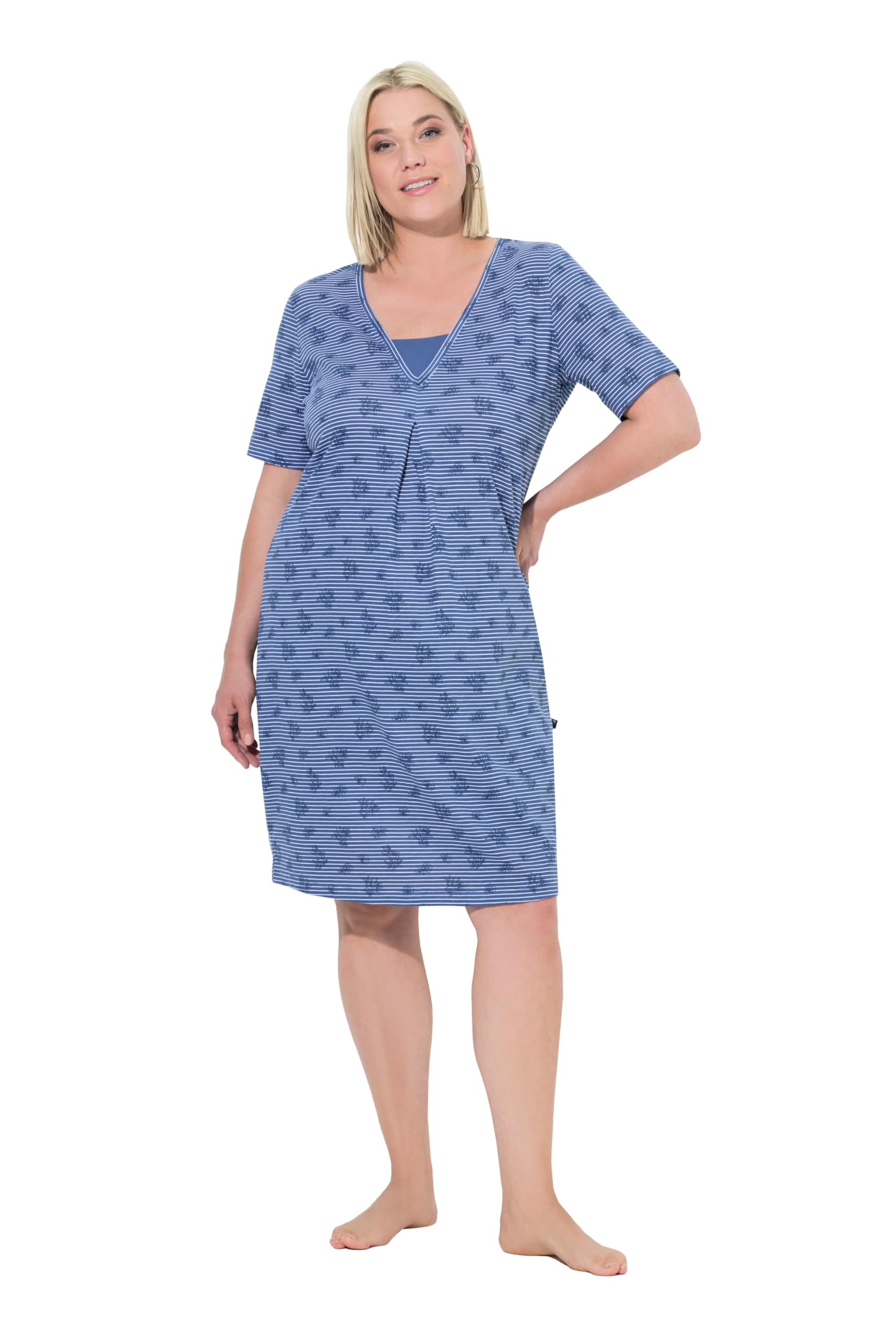 Ulla Popken Damen große Größen Übergrößen Plus Size Nachthemd, Ringel/Blüten, V-Ausschnitt, Halbarm 839280