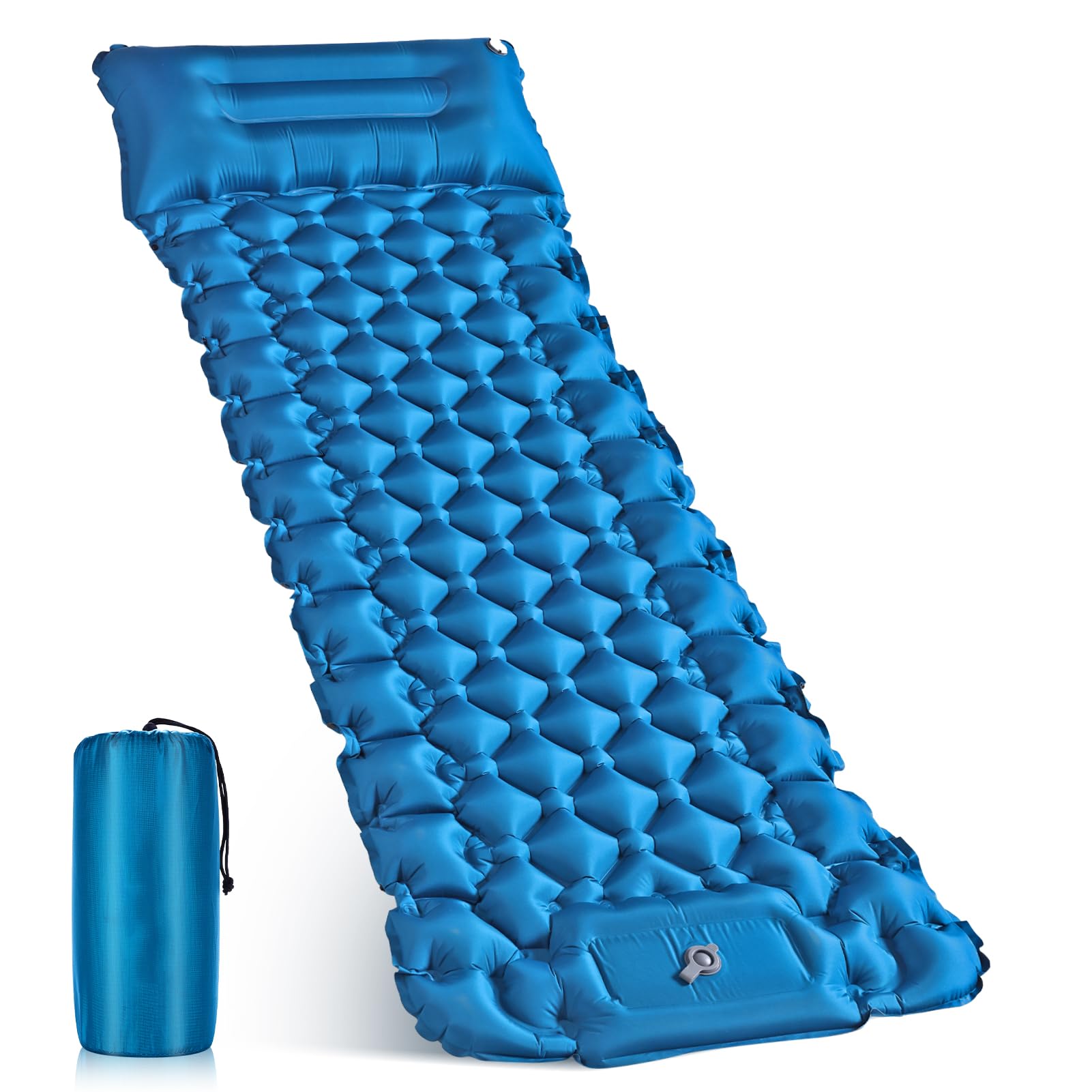 NHOWIN Isomatte Camping 9cm | All-in-One Luftmatratze Camping Matratze mit Integrierter Fußpumpe & Kopfkissen | Aufblasbare Isomatte Ultraleicht mit Kleinem Packmaß | Für Wandern, Backpacking