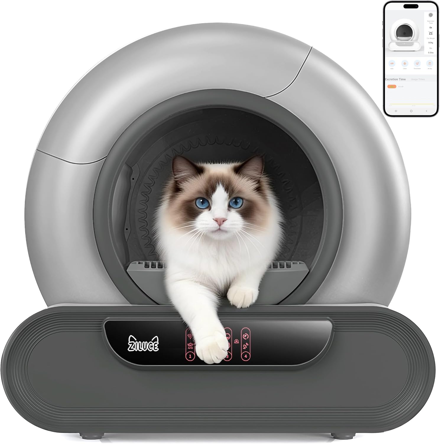 Automatic Cat Litter Box,Self Cleaning Litter Box,65L Automatic Cleaning Robot Litter Boxes,Gray Auto Litter Box with App Control,Self Cleaning Litter Box for Multiple Cats Kitty,Dual Safety Sensors