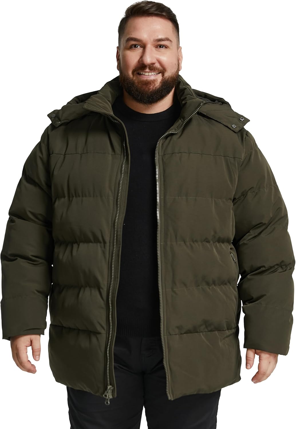 Soularge Men's Big and Tall Winter Puffer Jacket Warm Thicken Coat with Hood - Image 4