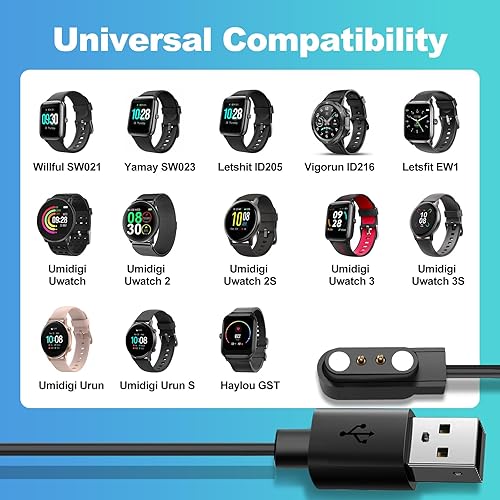 Miniatura 2 de EGK Cargador de reloj inteligente con cable de carga USB magnético para Letsfit Willful YAMAY ID205L ID205U ID205S SW021 SW023 SW025 Umidigi Uwatch
