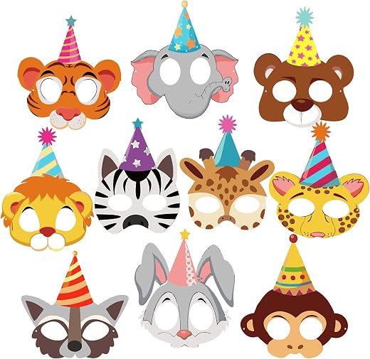ZYOZIQUE 10 Piece Animal Mask Jungel Safari Theme Mask 1st Birthday Decoration Birthday Masks