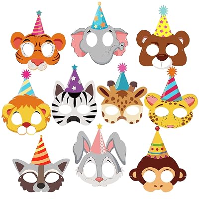 ZYOZIQUE 10 Piece Animal Masks Animal Happy Birthday Party Decoration 10 Pcs Animal Eye mask Jungle Birthday Theme Decor