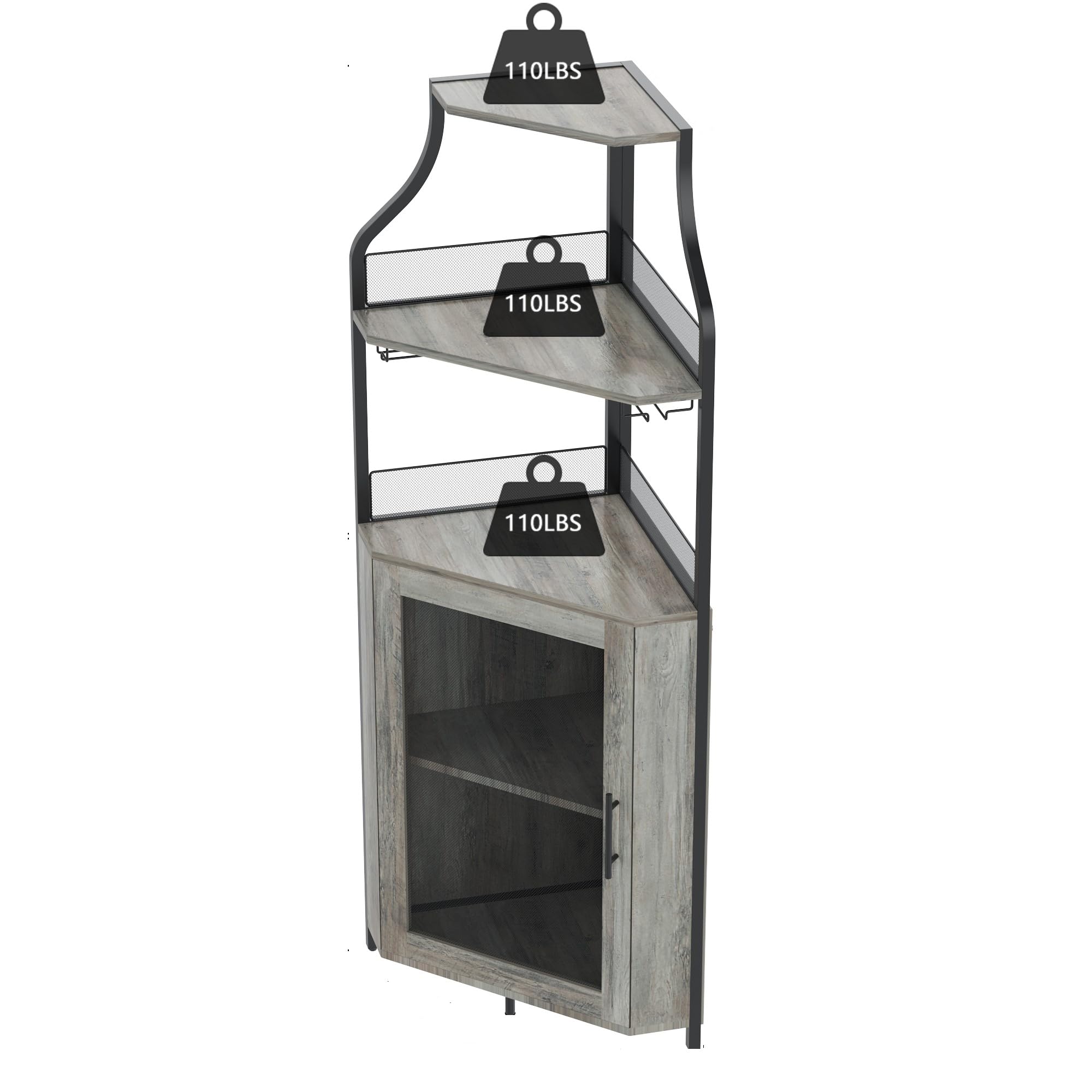 Close-up of the glass holder feature on the BouPower Corner Wine Cabinet